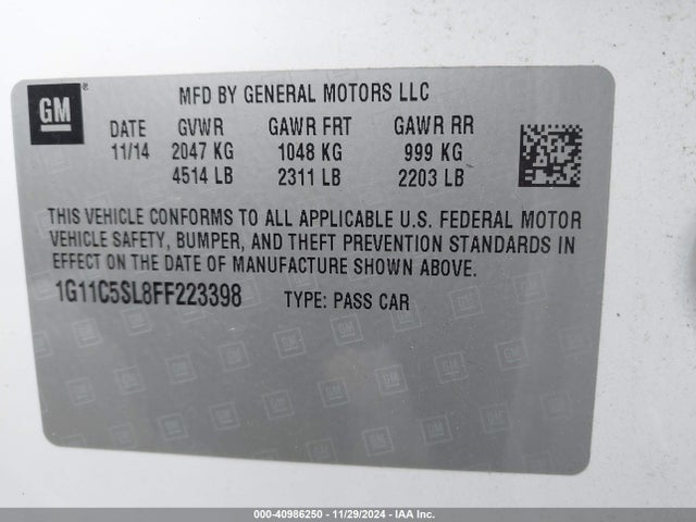Chevrolet MALIBU 1LT 2015 1G11C5SL8FF223398 Image 9