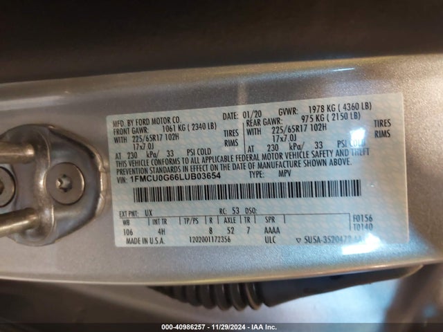 Ford ESCAPE SE 2020 1FMCU0G66LUB03654 Image 9