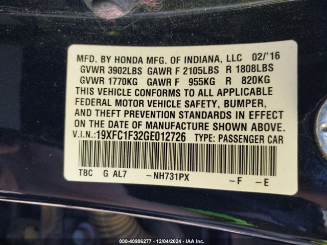 19XFC1F32GE012726 Honda Civic Ex-t