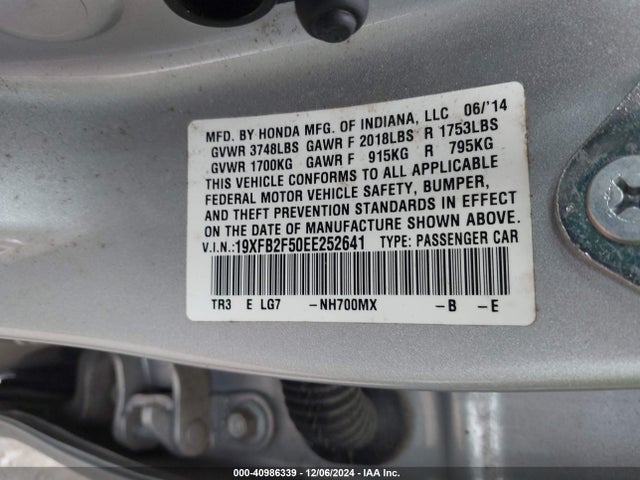 Honda Civic Lx 2014 19XFB2F50EE252641 Image 9