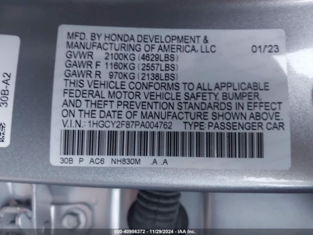 1HGCY2F87PA004762 Honda Accord Hybrid Touring