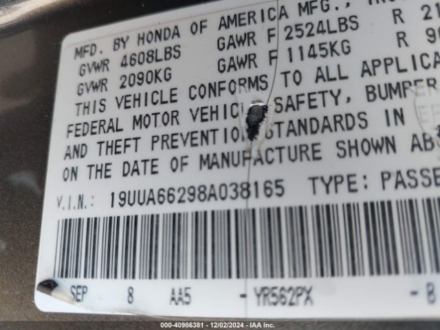 2008 ACURA TL 19UUA66298A038165 Photo 8