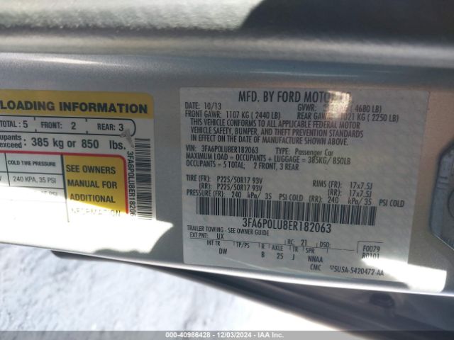 3FA6P0LU8ER182063 Ford Fusion Hybrid Se