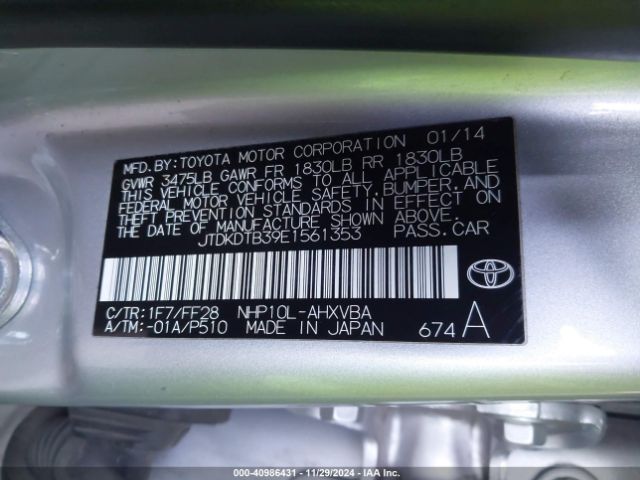 JTDKDTB39E1561353 Toyota Prius C Two