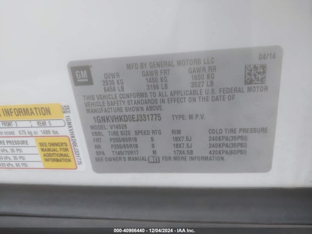 Chevrolet Traverse 2lt 2014 1GNKVHKD0EJ331775 Image 9
