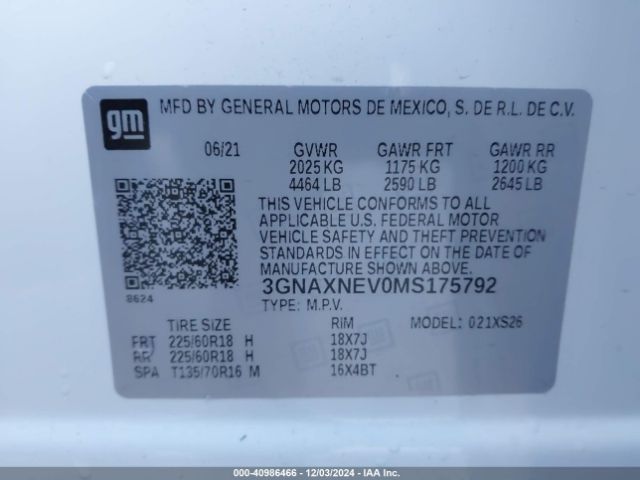 3GNAXNEV0MS175792 Chevrolet Equinox Fwd Premier