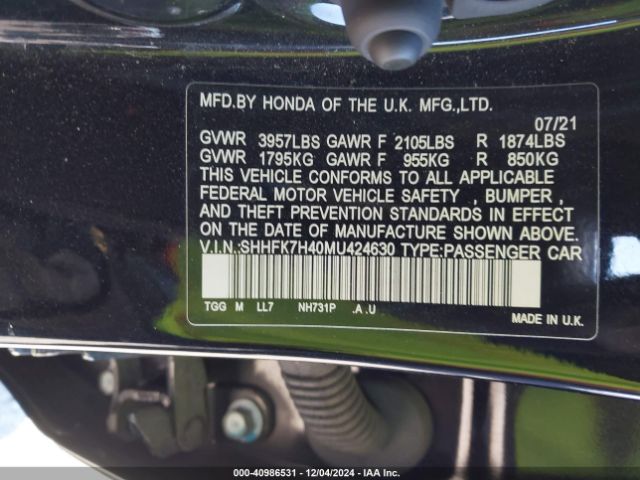 2021 HONDA CIVIC SHHFK7H40MU424630 Photo 8