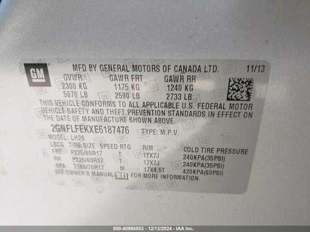 Chevrolet EQUINOX 1LT 2014 2GNFLFEKXE6187476 Image 9
