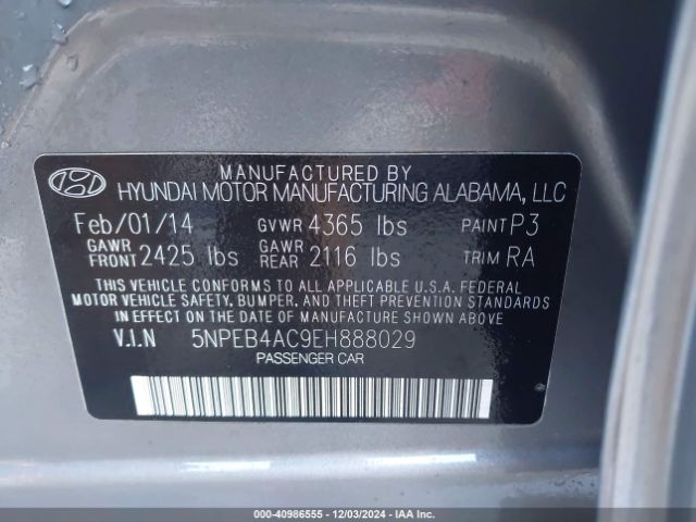 5NPEB4AC9EH888029 Hyundai SONATA GLS