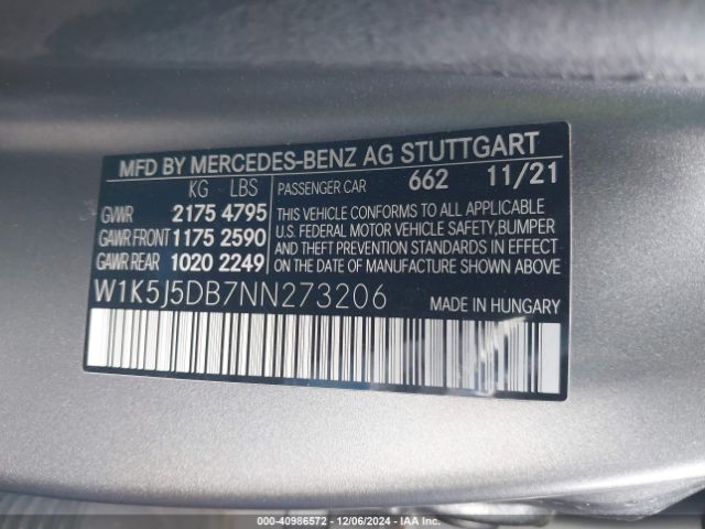 W1K5J5DB7NN273206 Mercedes-Benz Amg Cla 45 4matic