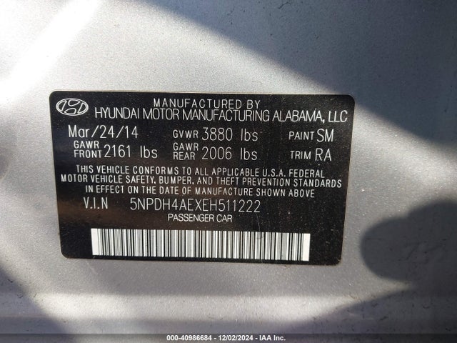 Hyundai ELANTRA SE 2014 5NPDH4AEXEH511222 Image 9