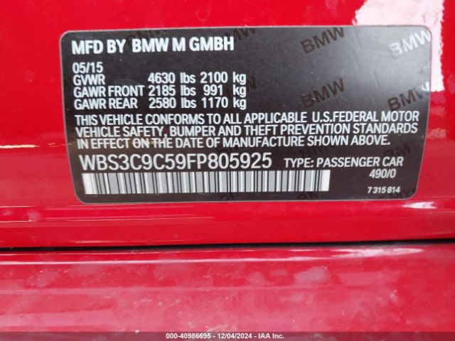 WBS3C9C59FP805925 BMW M3