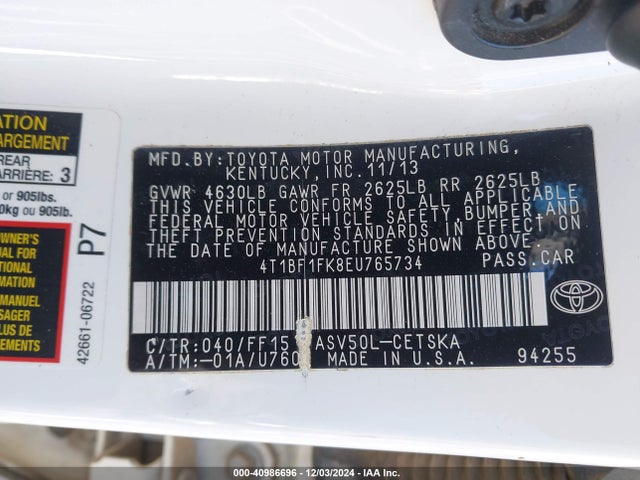 4T1BF1FK8EU765734 Toyota CAMRY SE