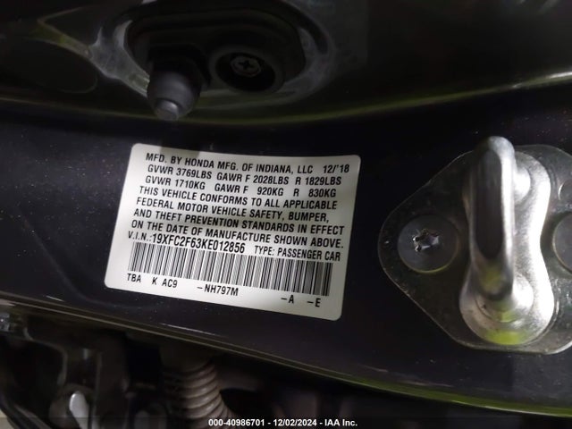 Honda Civic Lx 2019 19XFC2F63KE012856 Image 9