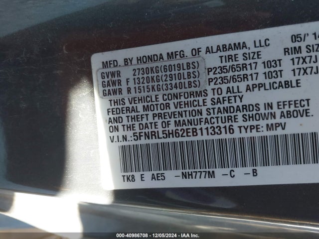 Honda Odyssey Ex-l 2014 5FNRL5H62EB113316 Image 9