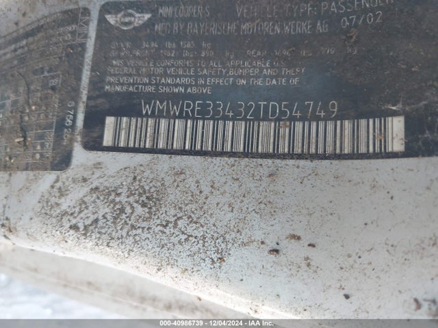 2002 MINI COOPER S WMWRE33432TD54749 Photo 8