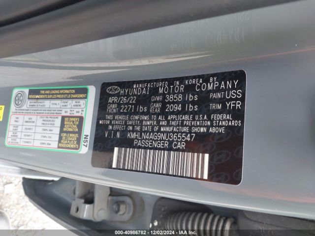 KMHLN4AG9NU365547 Hyundai ELANTRA SEL