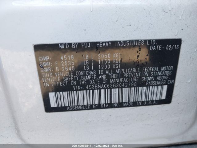 4S3BNAC63G3042798 Subaru Legacy 2.5i Premium