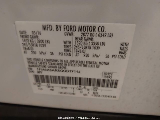 1FM5K8AR8GGD17114 Ford Utility Police Interceptor
