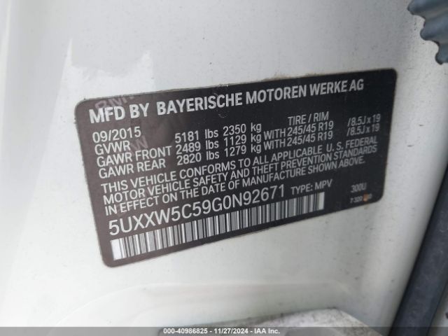 5UXXW5C59G0N92671 BMW X4 Xdrive35i