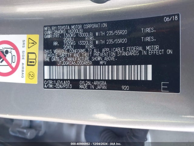 JTJDGKCA6J2004859 Lexus Rx 450hl Luxury