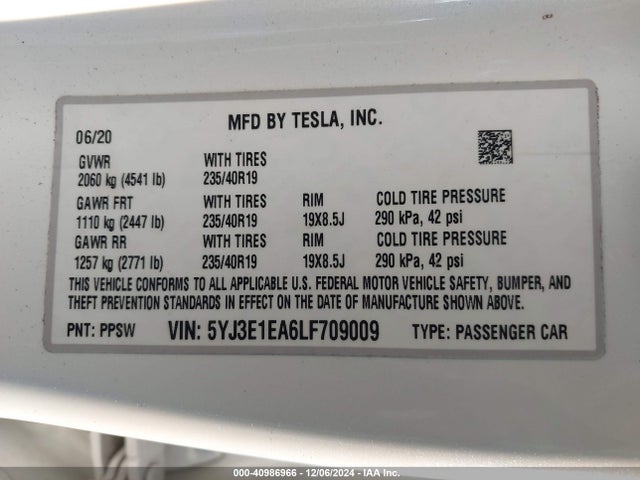 2020 TESLA MODEL 3 5YJ3E1EA6LF709009 Photo 8