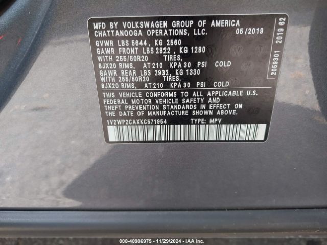 1V2WP2CAXKC571954 Volkswagen Atlas 2.0t Se W/technology
