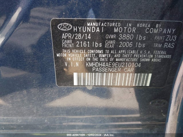 Hyundai ELANTRA SE 2014 KMHDH4AE9EU210104 Image 9