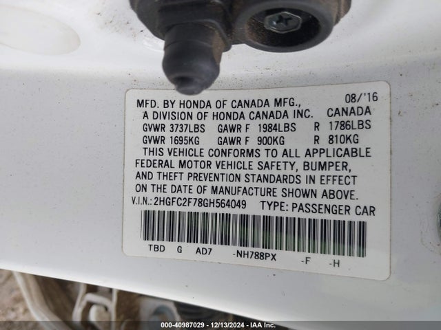 Honda CIVIC EX 2016 2HGFC2F78GH564049 Image 9