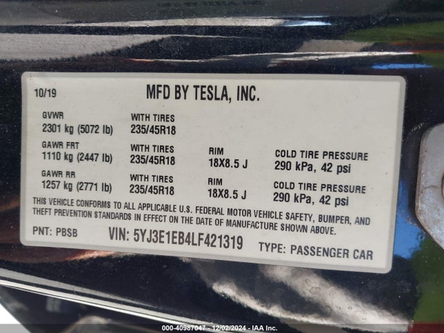 2020 TESLA MODEL 3 5YJ3E1EB4LF421319 Photo 8
