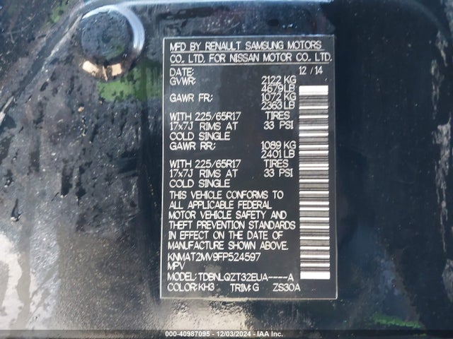 Nissan ROGUE SV 2015 KNMAT2MV9FP524597 Image 9