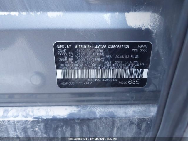 JA4J4VA83NZ006432 Mitsubishi Outlander Sel 2.5 /sel Launch Edition /sel Special Edition