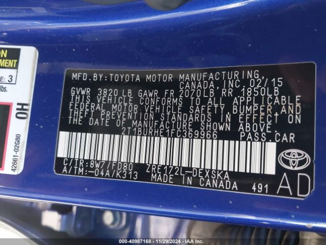 2T1BURHE1FC369966 Toyota Corolla S Plus