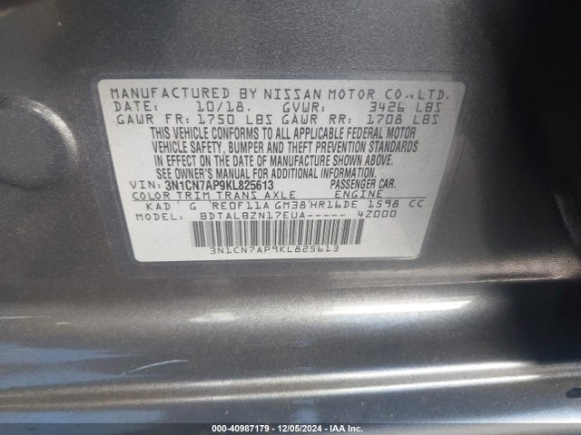 Nissan Versa 1.6 Sv 2019 3N1CN7AP9KL825613 Image 9