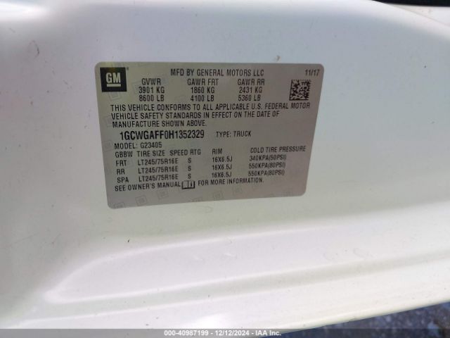 1GCWGAFF0H1352329 Chevrolet Express 2500 Work Van