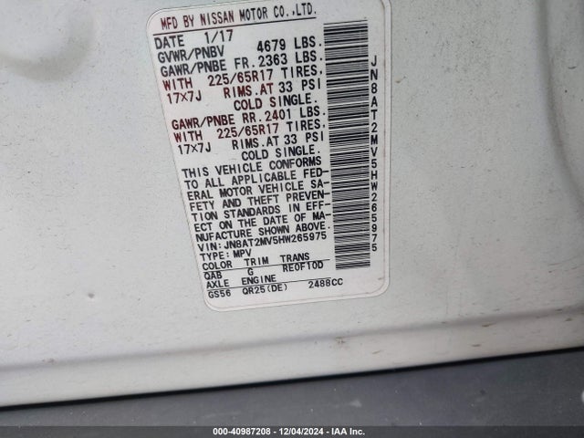 Nissan ROGUE SV 2017 JN8AT2MV5HW265975 Image 9