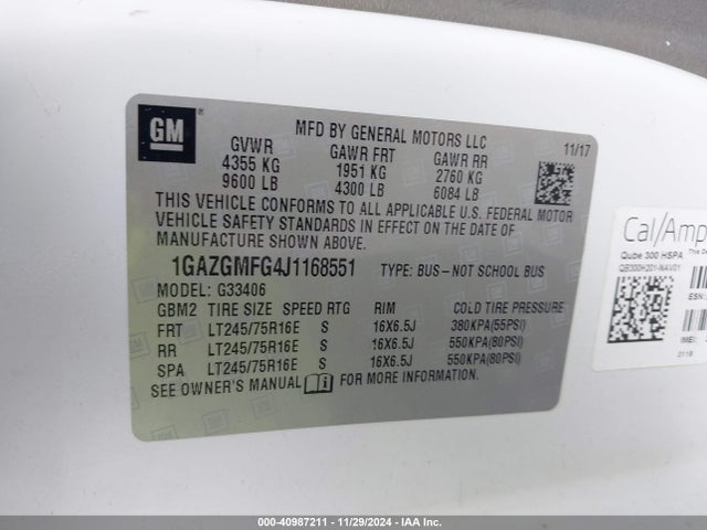 1GAZGMFG4J1168551 Chevrolet Express 3500 Lt