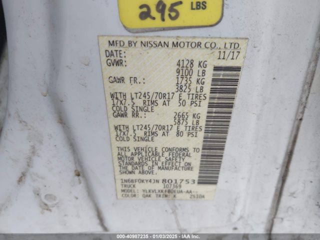 1N6BF0KY4JN801753 Nissan Nv Cargo Nv2500 Hd Sv V6