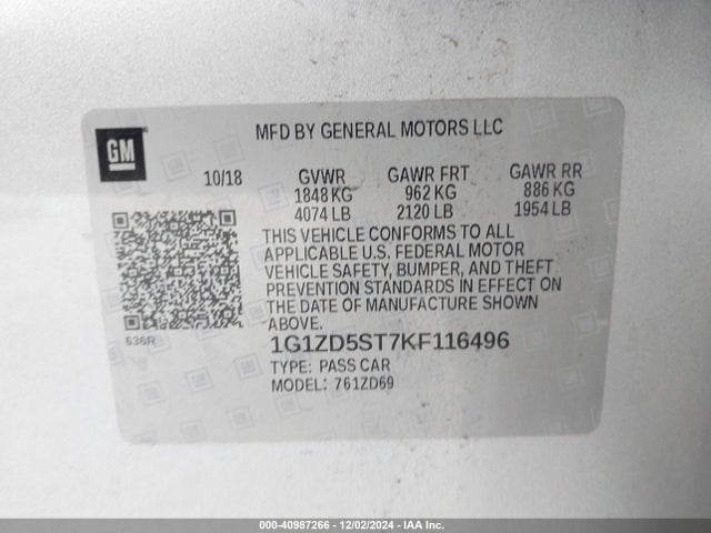 1G1ZD5ST7KF116496 Chevrolet MALIBU LT