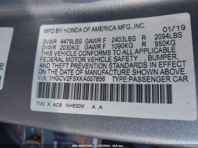 1HGCV2F5XKA007856 Honda Accord Ex-l 2.0t