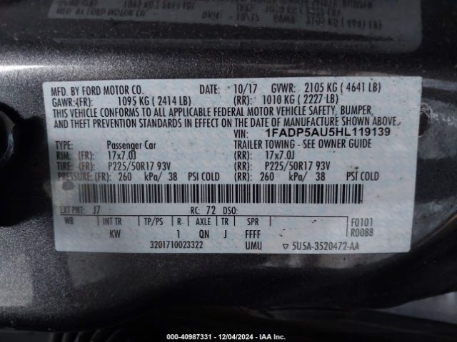 1FADP5AU5HL119139 Ford C-max Hybrid Se