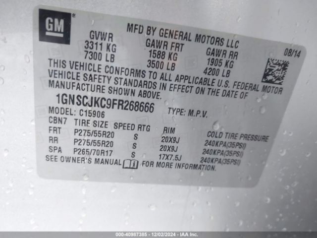 1GNSCJKC9FR268666 Chevrolet Suburban 1500 Lt