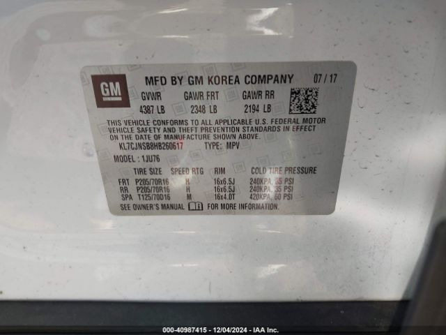 KL7CJNSB8HB260617 Chevrolet TRAX LS
