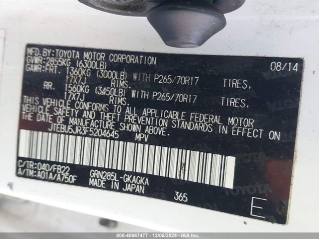 JTEBU5JR3F5204645 Toyota 4RUNNER SR5