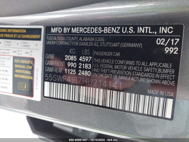 55SWF4JB7HU214141 Mercedes-Benz C 300 Luxury/sport