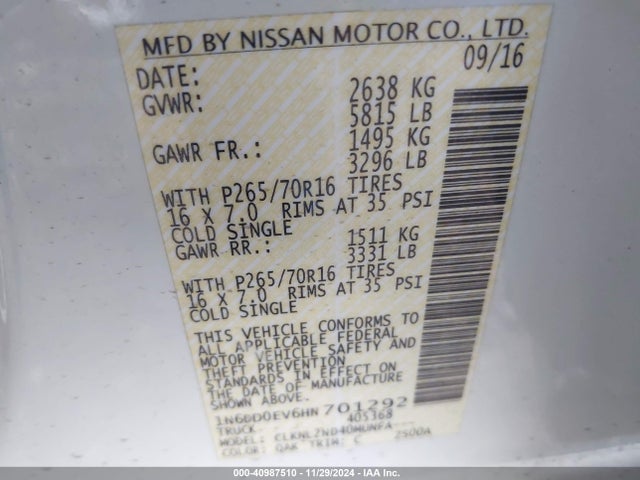 Nissan Frontier Sv 2017 1N6DD0EV6HN701292 Image 9