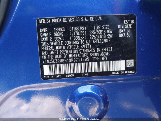 3CZRU6H19KG711295 Honda HR-V SPORT