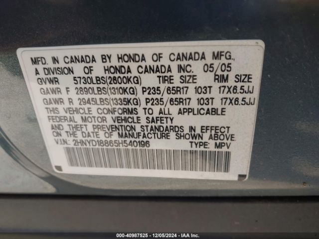 2005 ACURA MDX 2HNYD18865H540196 Photo 8