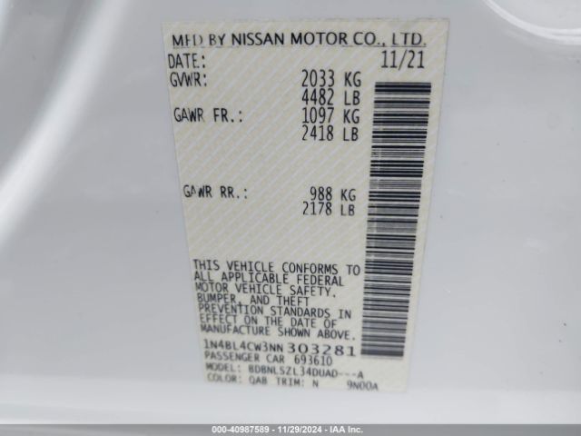 1N4BL4CW3NN303281 Nissan Altima Sr Intelligent Awd