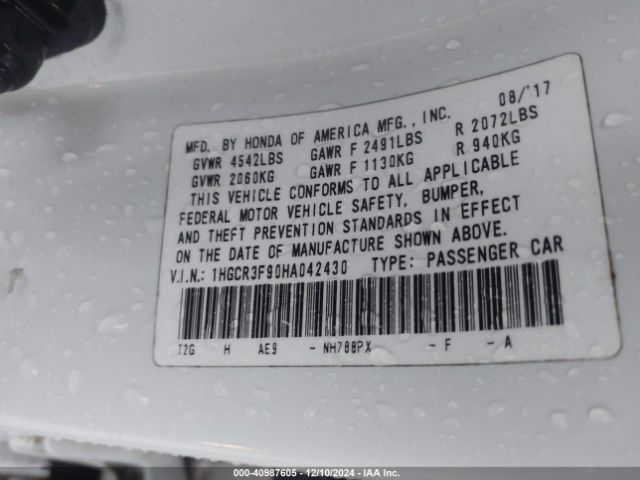 1HGCR3F90HA042430 Honda Accord Touring V6
